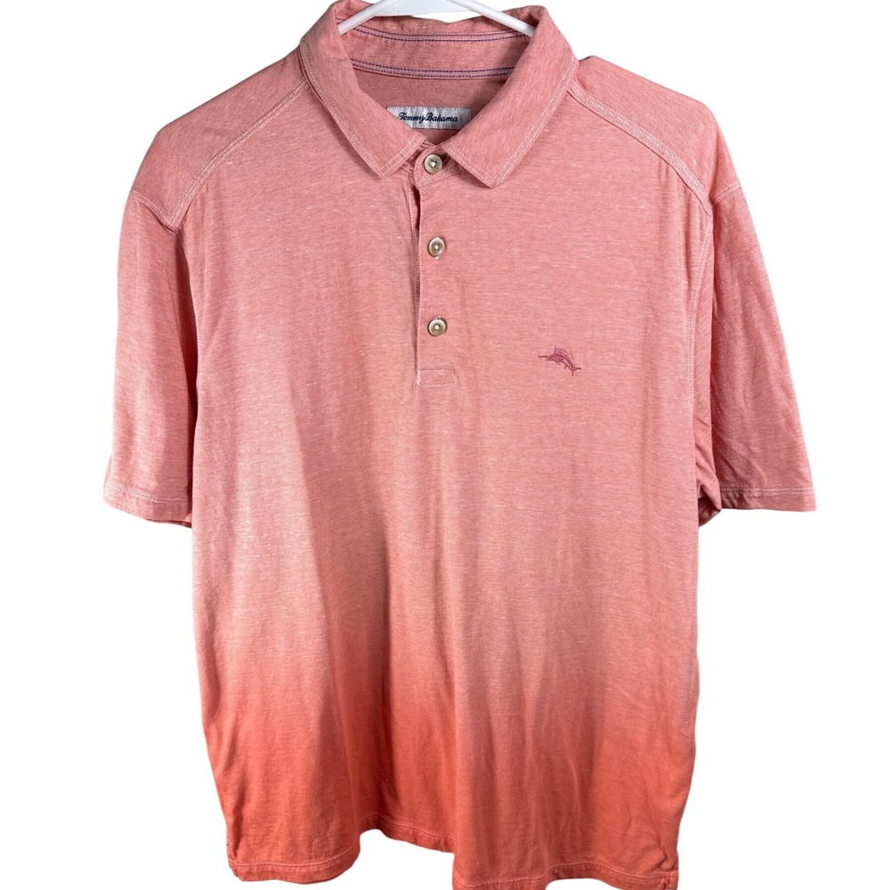 Tommy Bahama Polo Shirt Men's Size M Coral Salmon Short Sleeve Casual Golf Shirt